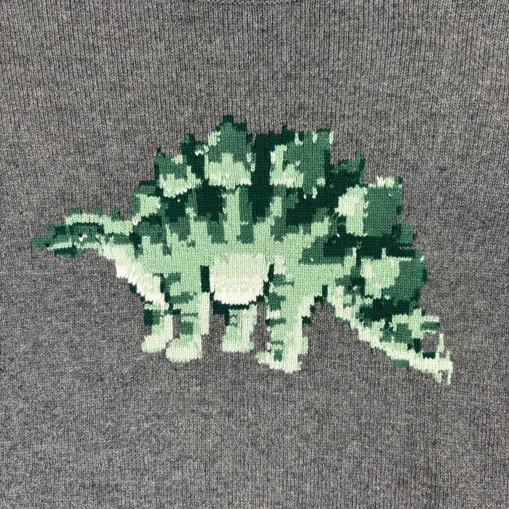 Janie and Jack Sweater Boys 10 Gray Dinosaur Stegosaurus Crewneck Knit Jurassic - Picture 2 of 11